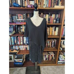 JKARA black beaded cocktail dress with draped chiffon over top sz 8 nwt